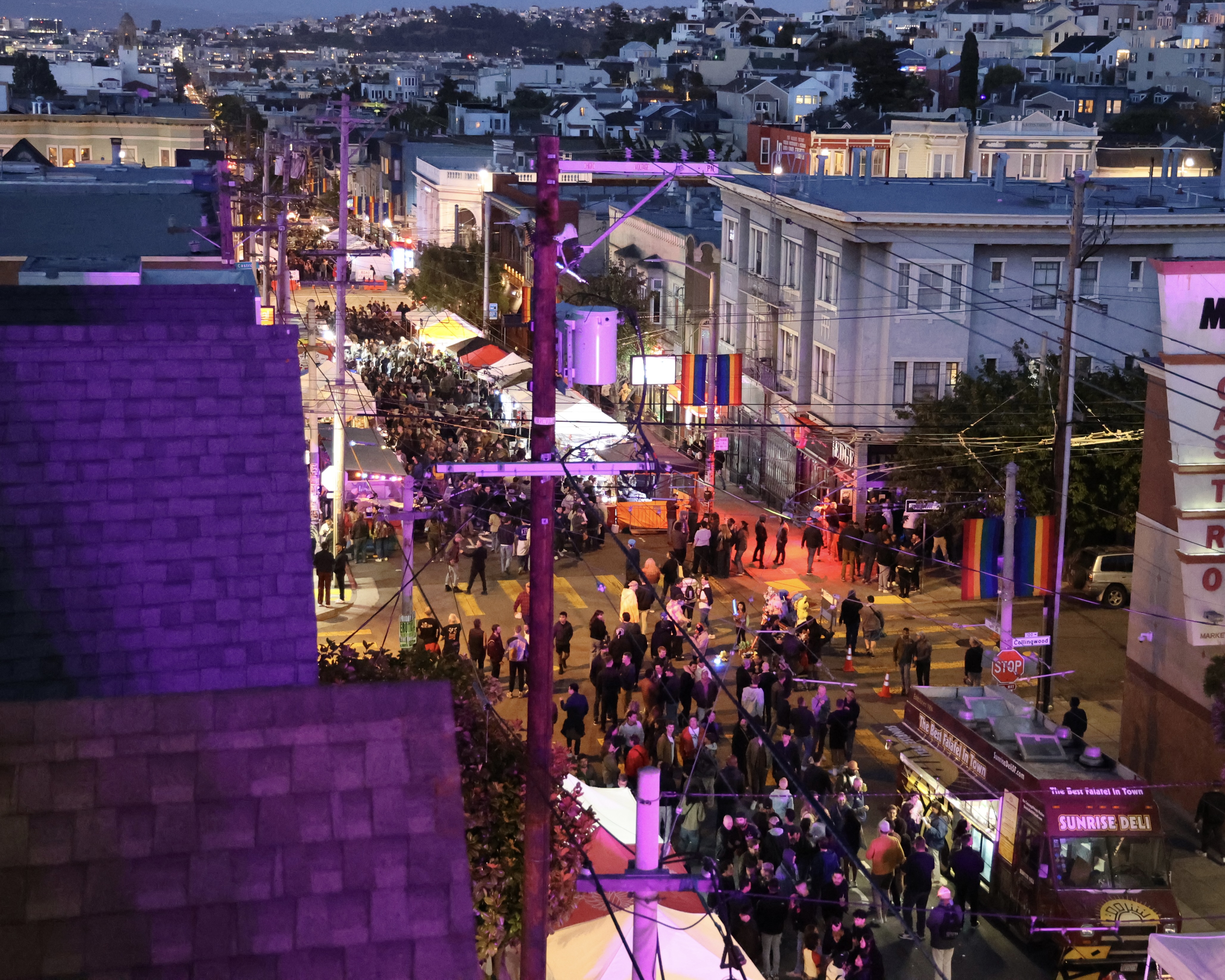 Entertainer and crowds at Castro Night Market