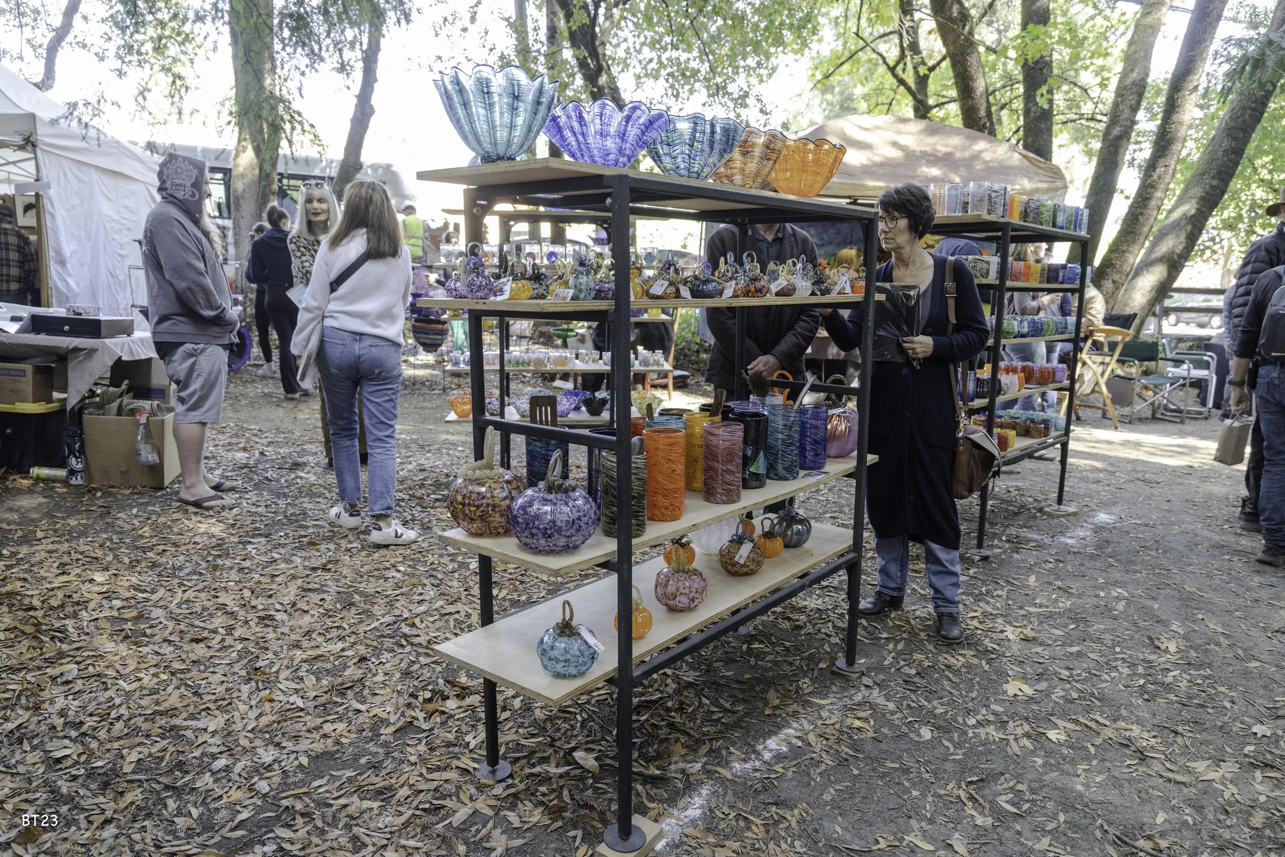 Artist booths with glass work at the festival